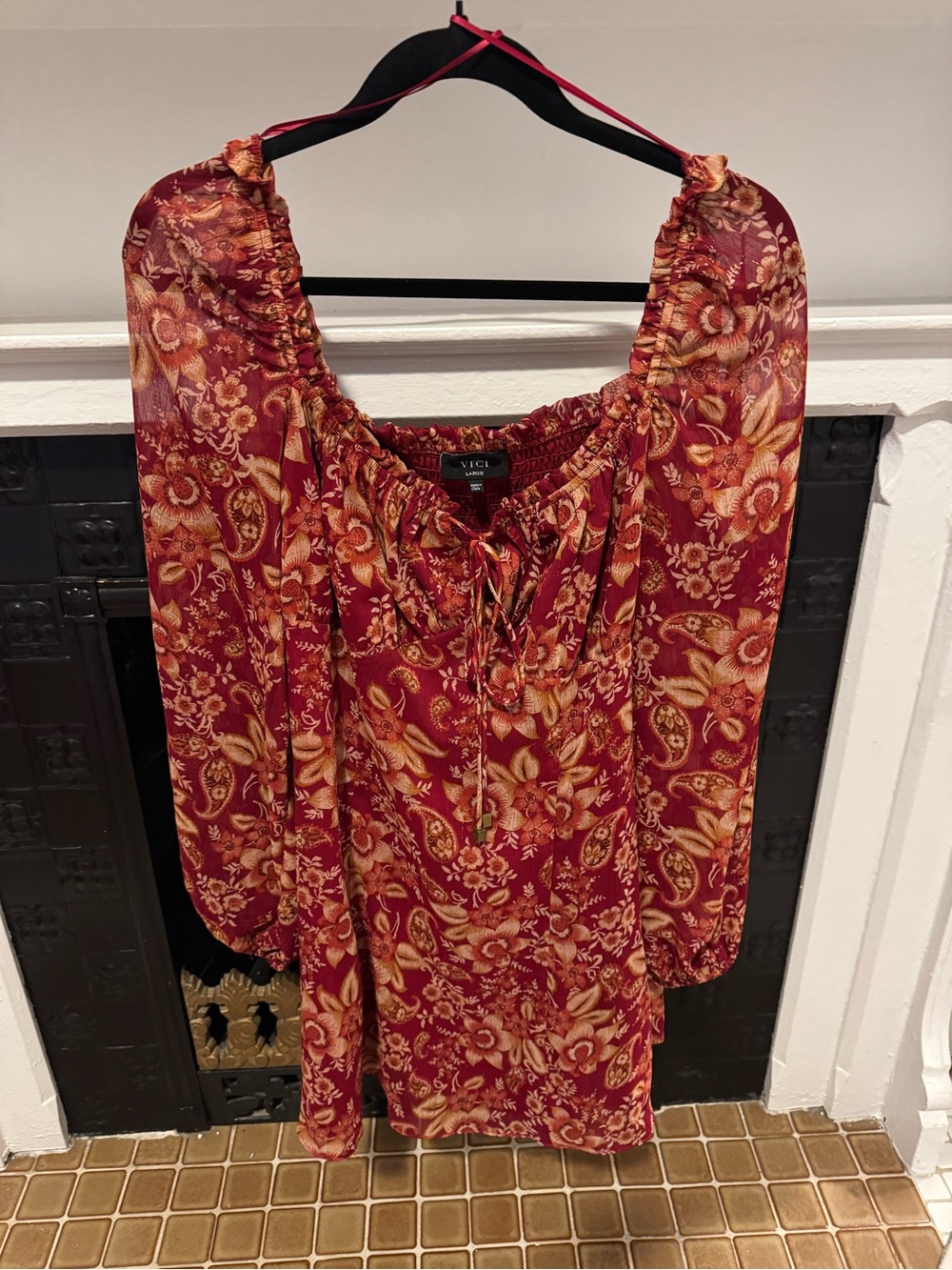 VICI Floral Paisley Smocked Long Sleeve Mini Dress – Size Large
